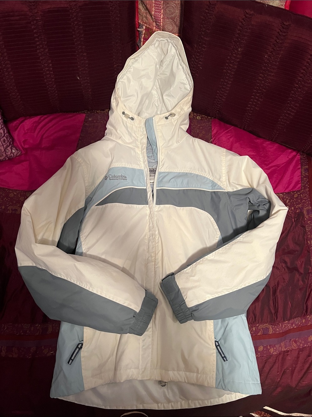 Columbia White and Light Blue Hooded Jacket